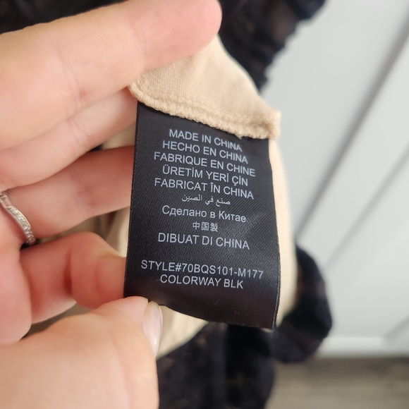 BEBE Black Beige Laca V Neck Bodycon Mini Dress Small Stretchy - Picture 9 of 12